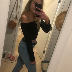 Black off the shoulder crop top